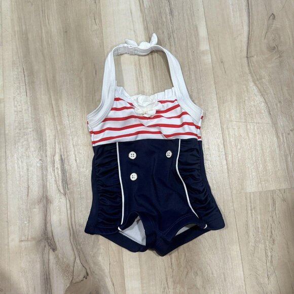 Janie and Jack Girls Vintage Retro Americana One-Piece Swimsuit Sailor  Sz 6-12m - Picture 2 of 9